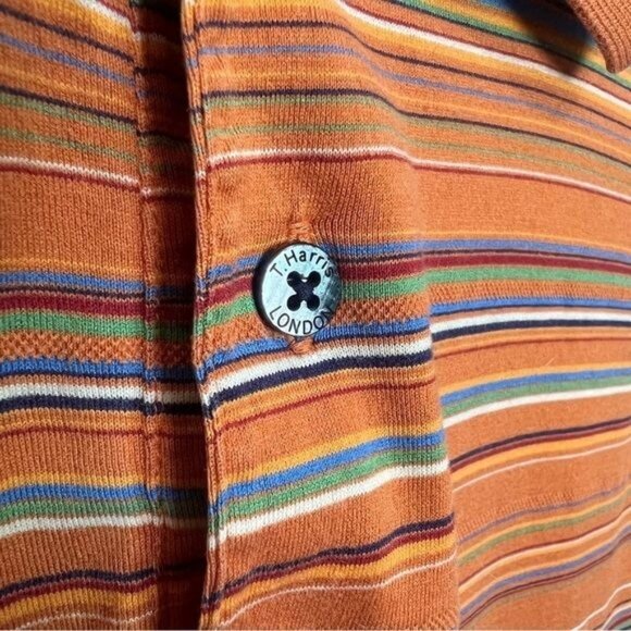 T Harris London Mens Orange Striped Polo Shirt XL 100% Cotton Short Sleeve Casua - Picture 5 of 9